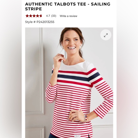 Talbots Authentic T-Shirt w/Sailor Stripes (XL); 3/4 length sleeves- 4th July 🎉 - Picture 7 of 7
